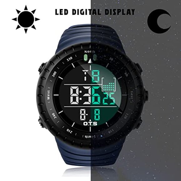 Men's Digital Sports Watch Waterproof Tactical LED Backlight Large Dial - Picture 4 of 8